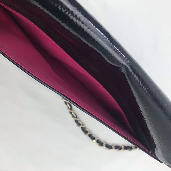 Anne Klein Black Patent Leather Gold Accent Shoulder Bag - Picture 11 of 15